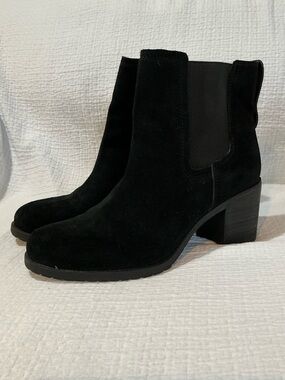 🤎 Sam Edelman Hanley Black Suede Pull On Boots 3 Inch Block Heel - Size 11